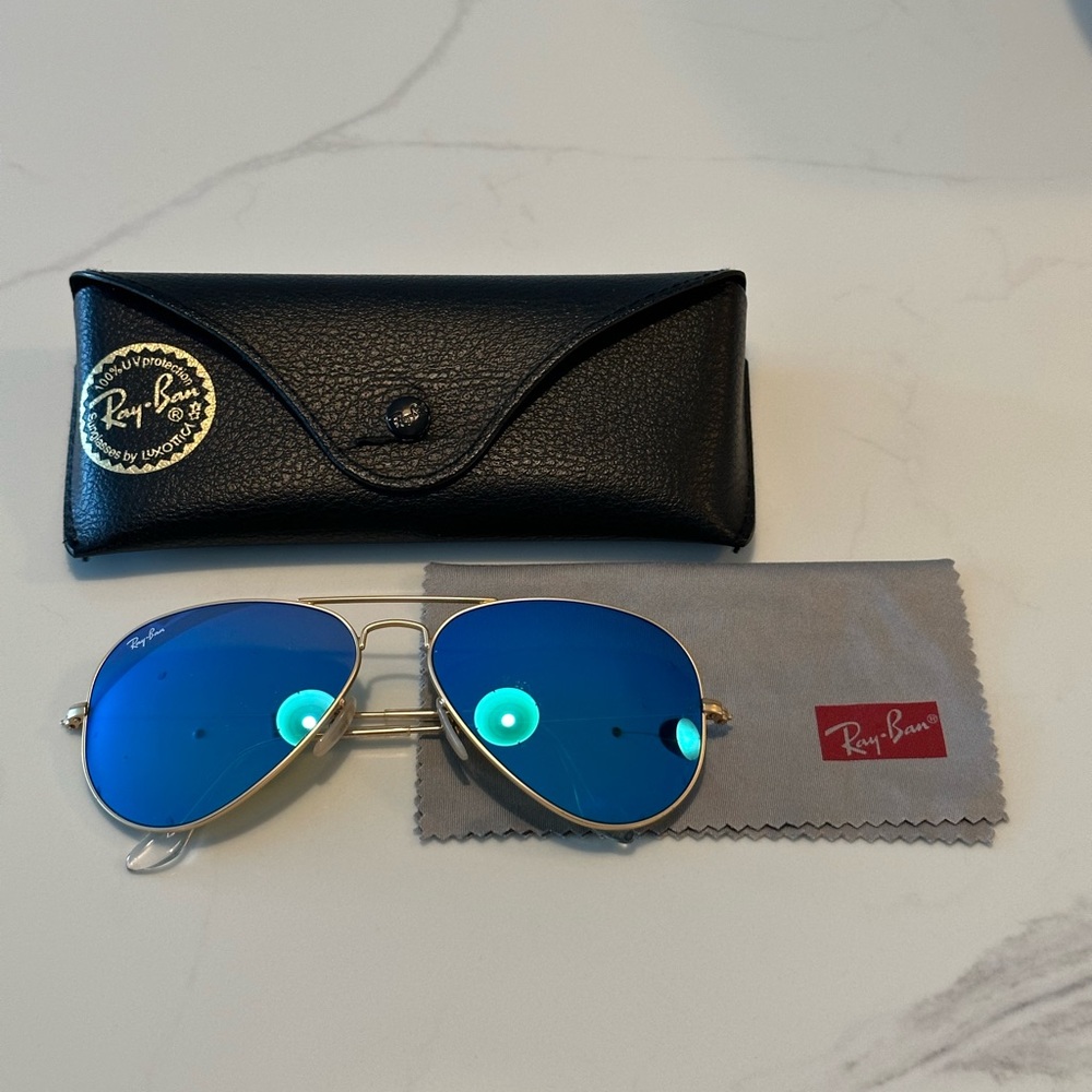 Ray-Ban Aviator Flash Lenses, blue and gold
